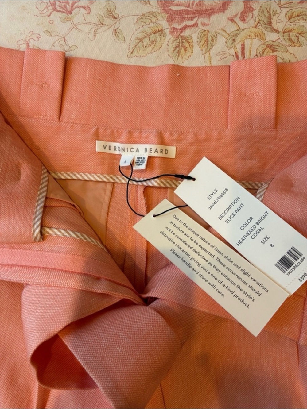 Veronica Beard Heathered Bright Coral Trousers size 8 NWT